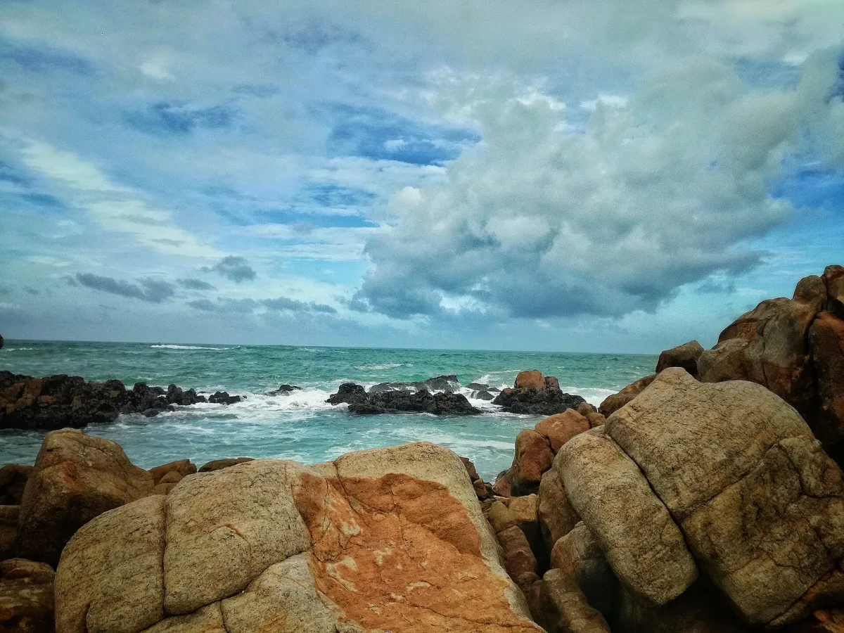 Cove and palm-lined shore on Sri Lanka's southern coast
